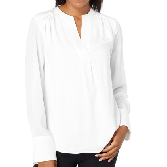 Calvin Klein Tops - Calvin Klein Long Sleeve White V Neck Dress Blouse Size XL